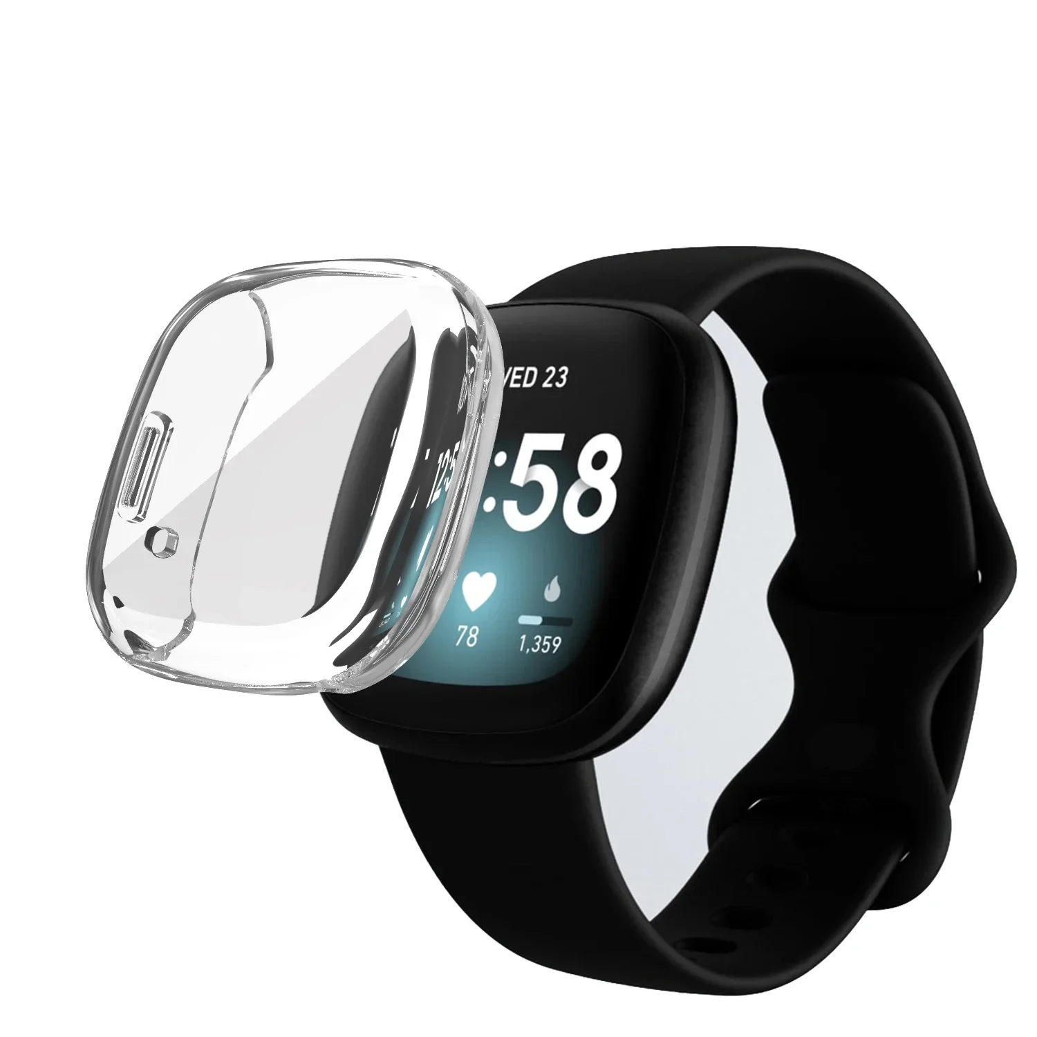 Étui de protection pour Fitbit Versa 3, coque de placage de pare-chocs, housse de protection complète en TPU souple, fouet Fitbit, montre intelligente Versa3