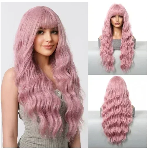 European and American Cross-border Bangs Platinum Barbie Style Big Wave Long Curly Hair Fluffy Face-shaping Wig Full Head Set