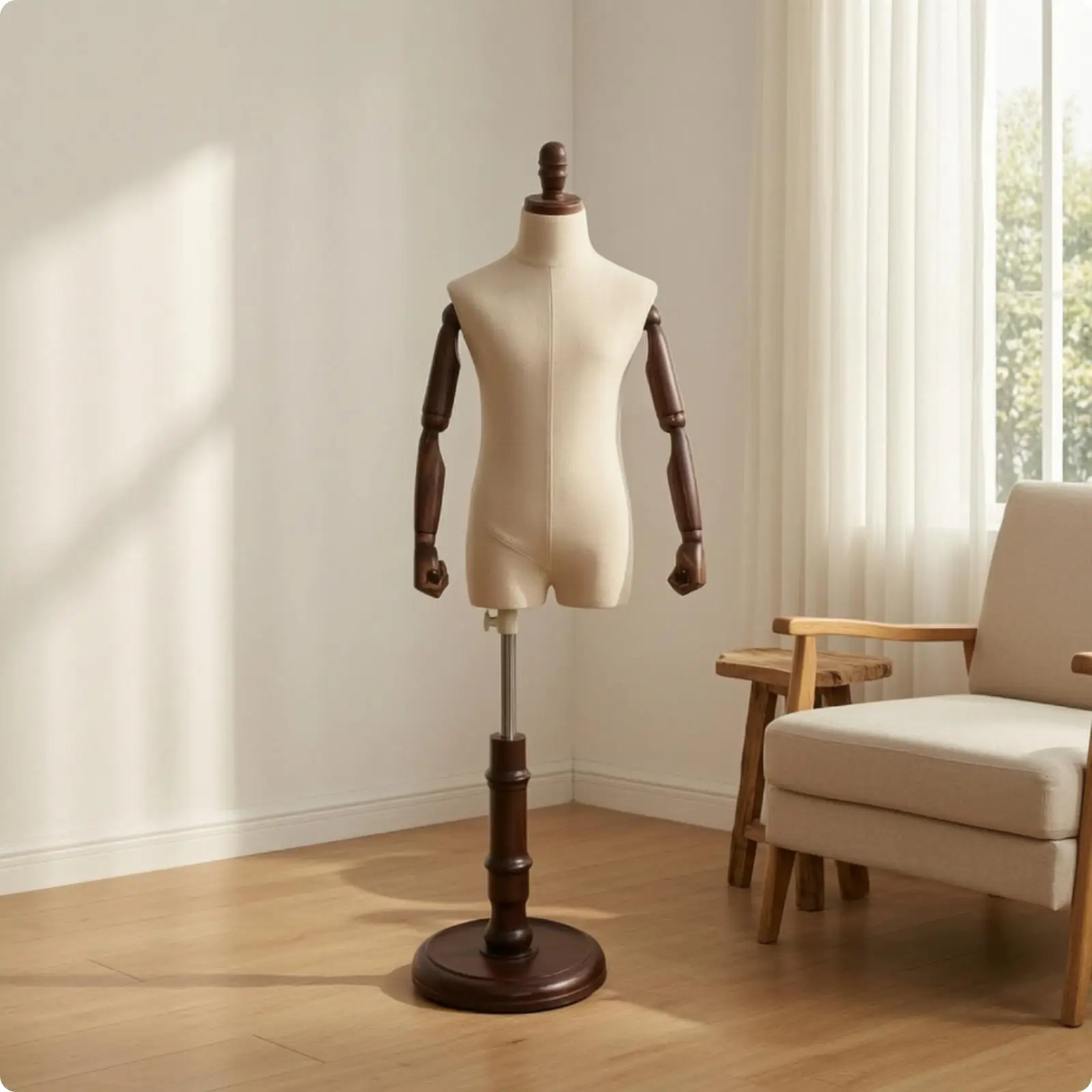 Beige Child Dress Form Mannequin with Movable Hands and Elbows for Boutique Styling and Professional Photography Use