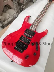 Ultra thin electric Guitar Red body Flamed Maple top Rose wood fingerboard Abalone shell Mosaic tremolo System HSH pickup Black