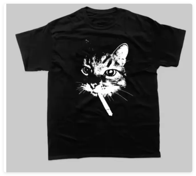 American Street Smoking Cat Herren-T-Shirt Queens of The Stone Age Retro-bedrucktes T-Shirt für Herren, lockere kurze Ärmel, Alltagskleidung