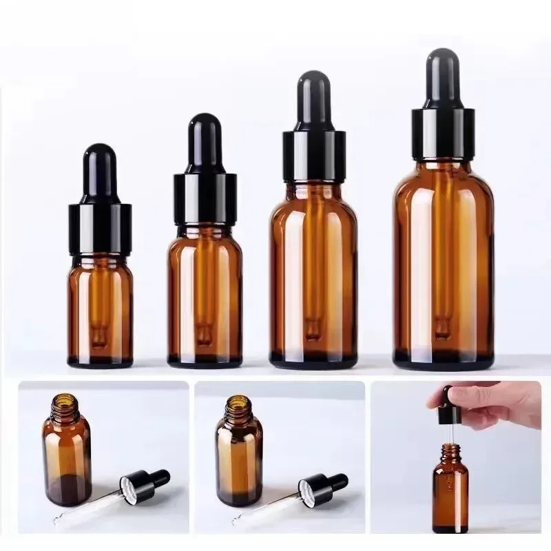 Dropper Bottles 5ml-100ml Reagent Eye Drop Amber Glass Aromatherapy Liquid Pipette Bottle Refillable Bottles Travel