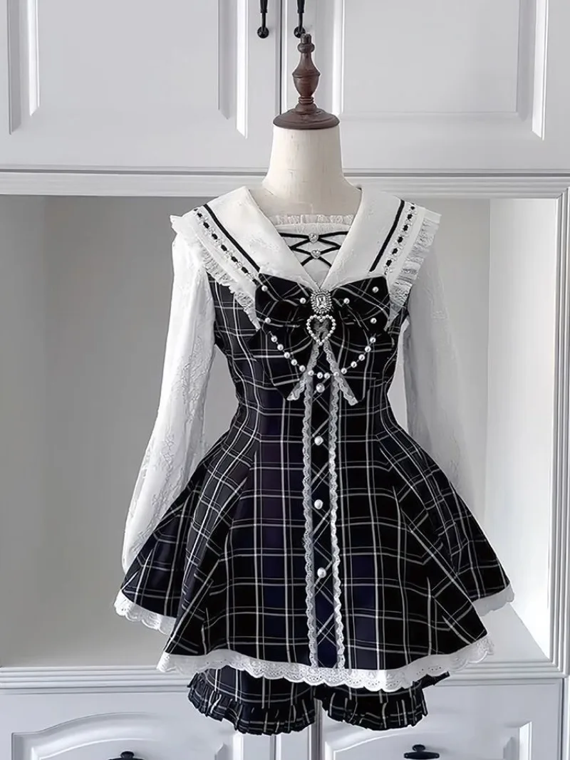 

Lolita Skirt Sets Soft Girl Cute Dresses Japanese Subculture Bow Dress+Shorts Two Piece Set 2025 Autumn New Kawaii Y2k Clothes