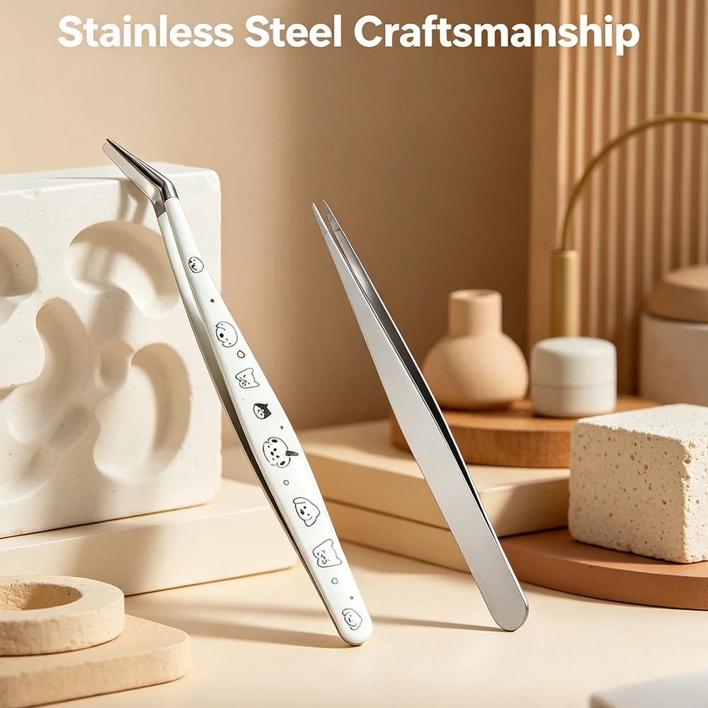 2Pcs Anti Rust Precision Tweezers Set Craft Clips for Tiny Parts Jewelry Repair False Eyelash Extension Daily Beauty Tasks