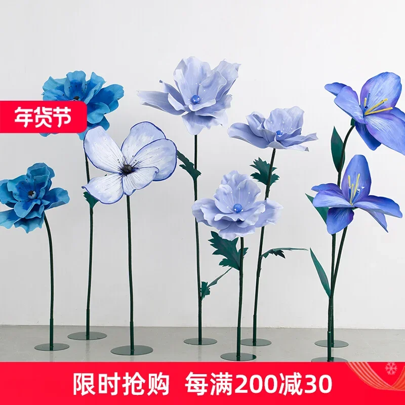 Blue large flower ornament window foam flower EVA simulation rose poppy floral wedding stage welcome flower