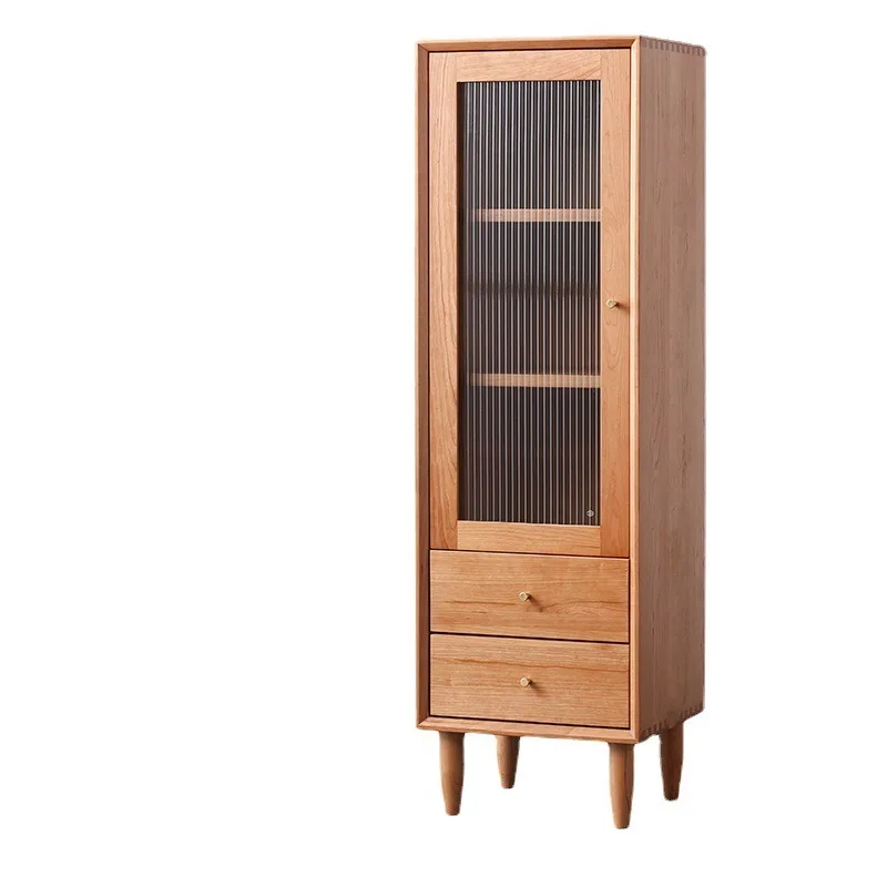 

Solid wood TV side cabinet bookcase combination cherry wood simple living room log storage high and low cabinet