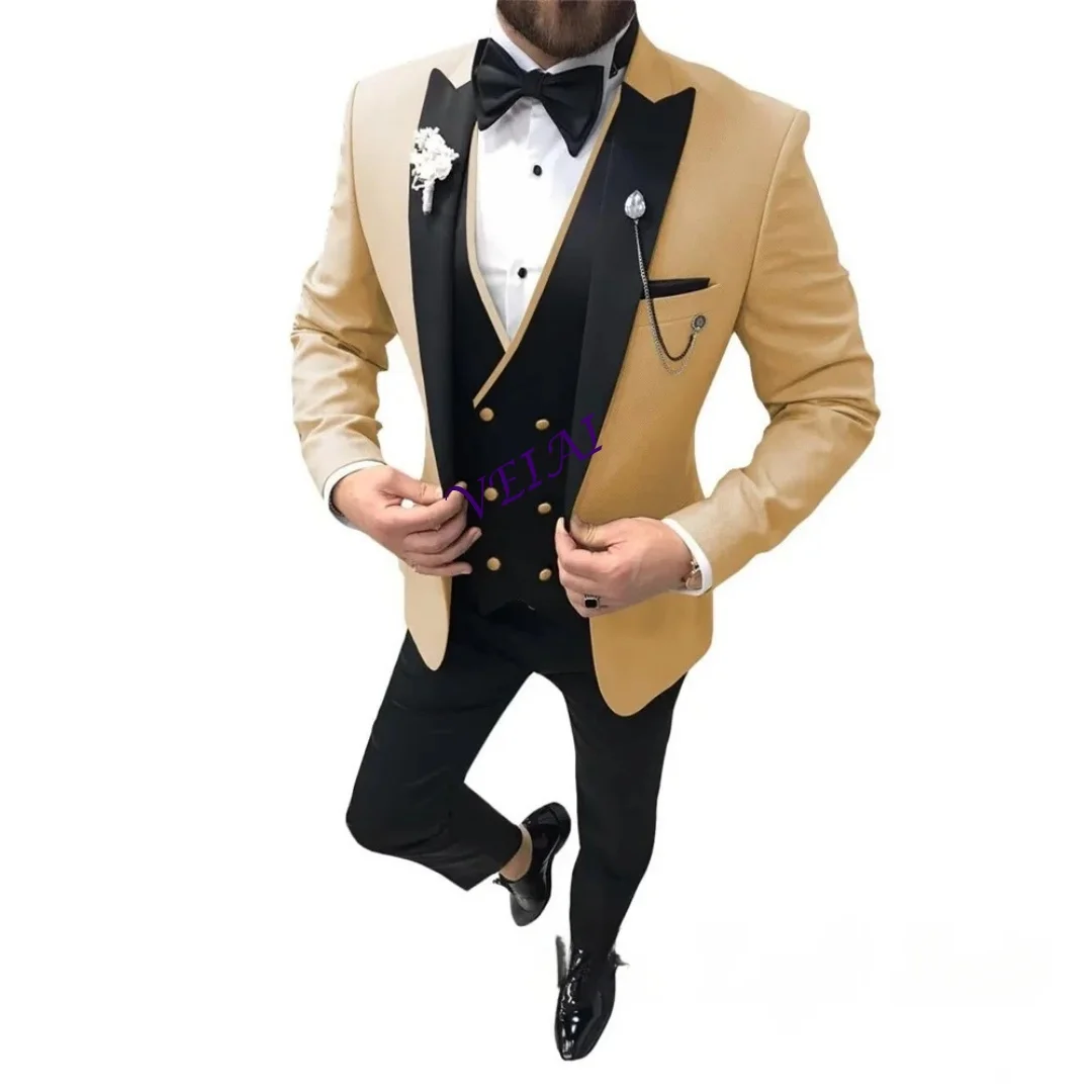Traje de esmoquin personalizado para hombre, traje de esmoquin ajustado de 3 piezas, trajes de fiesta de boda, trajes formales de moda para hombre