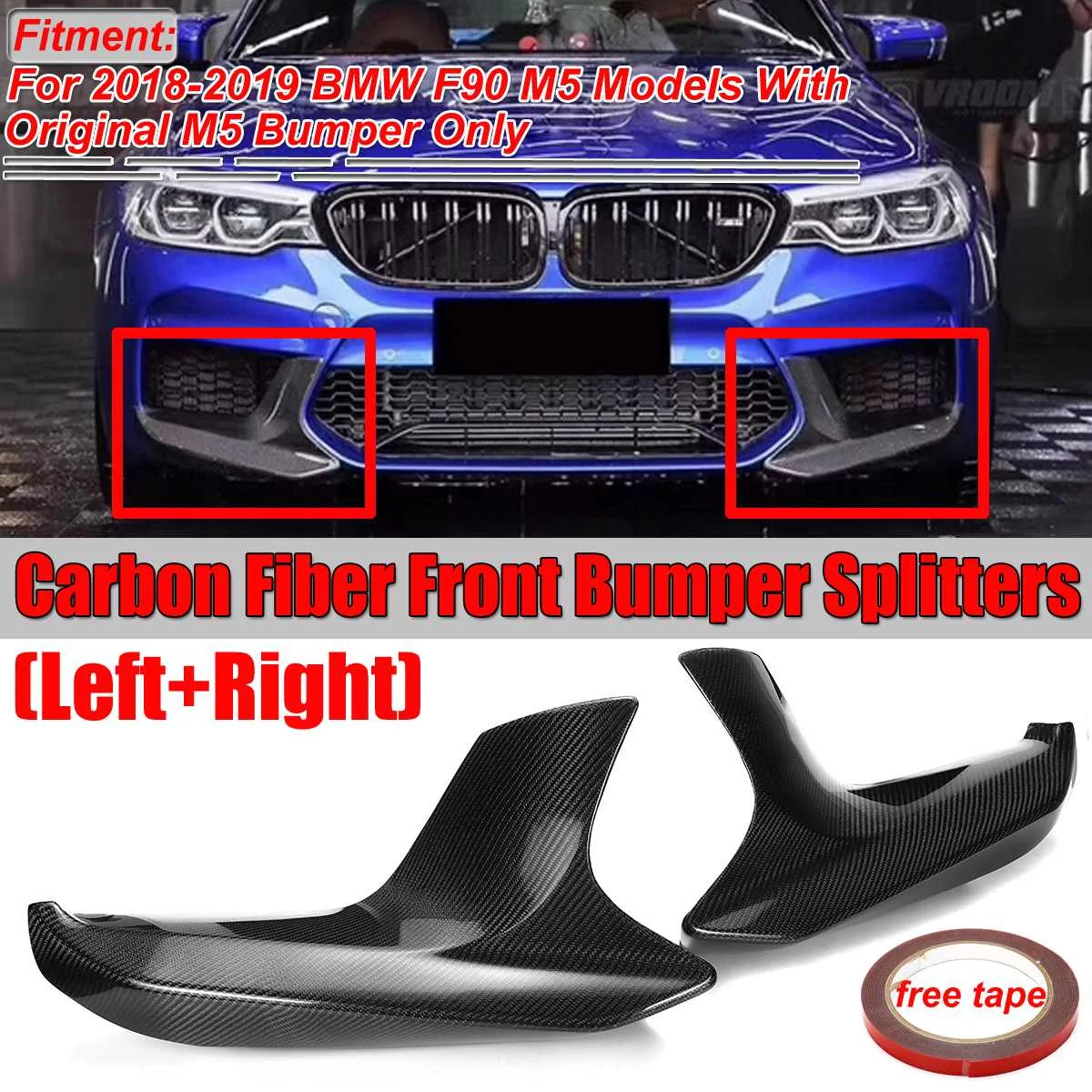 

New Real Carbon Fiber 2x F90 M5 Car Front Bumper Lip Splitter Lip Spoiler Diffuser Protector Guard For BMW F90 M5 2018 2019