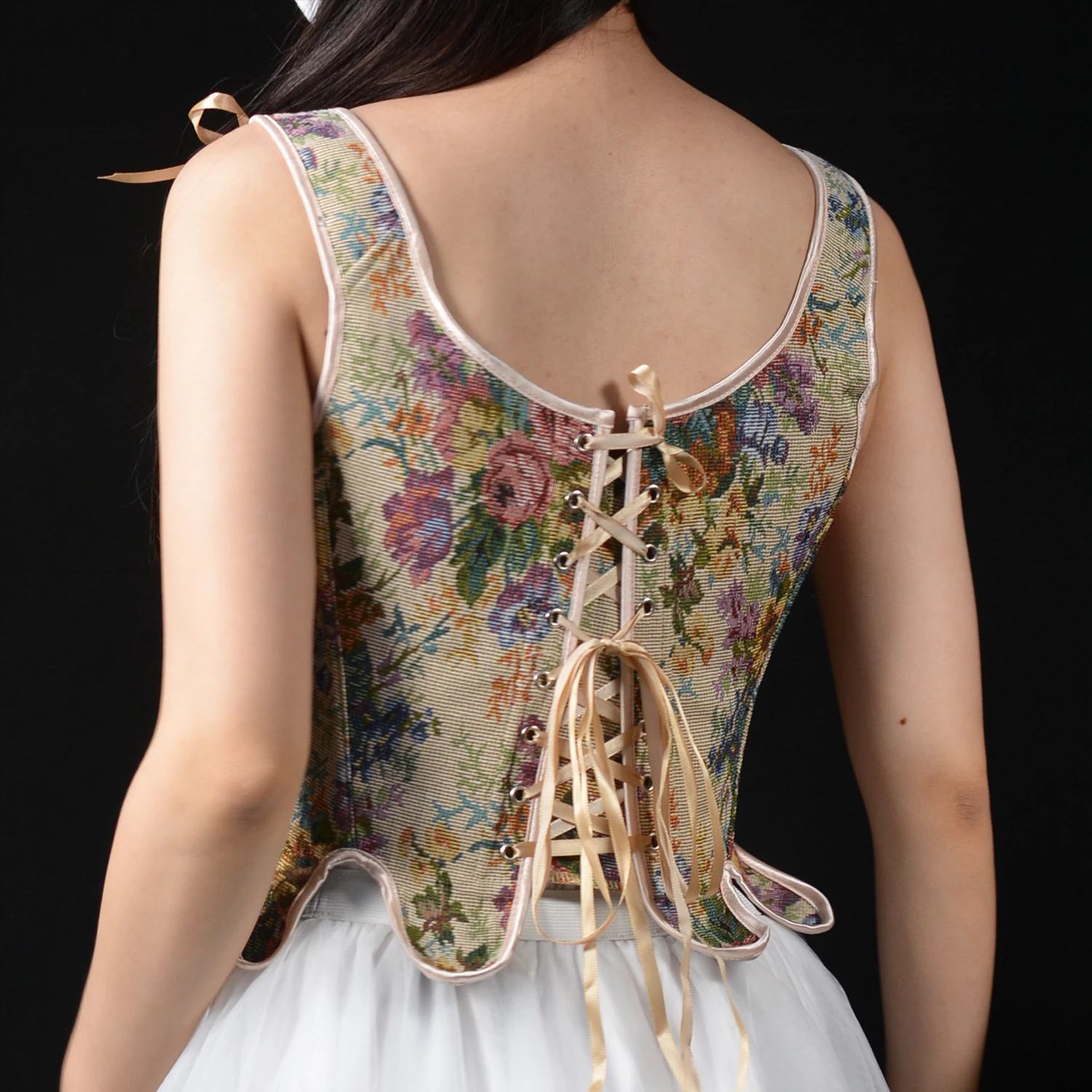 Embroidered Vest For Women Square Collar Lace Up Sleeveless Tunic Sexy Camis Crop Top Vintage Corset