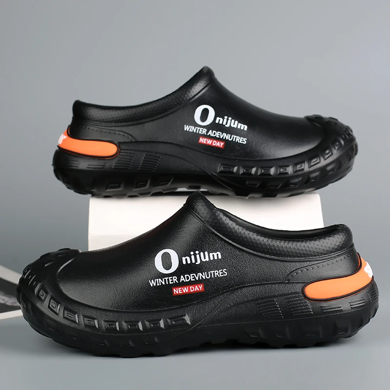 

Men's Slip-On Work Shoes Lightweight Waterproof Large Size Thick Bottom Wear-Resistant Anti-Slip EVA Slippers for Chefs