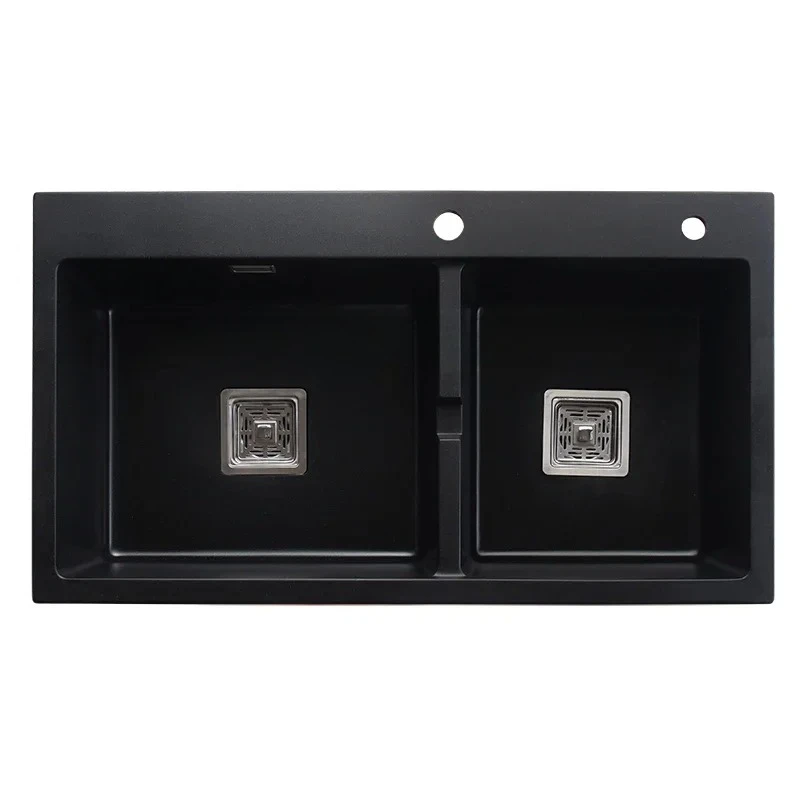 

Quartz Stone No. plus-Sized Double Slot Washing Basin Black Granite Kitchen Sink Sink Package
