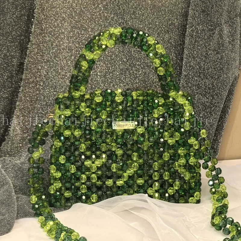 

New Green Splicing Handmade Beaded Weaving Handheld Women's Bags Casual Versatile Single Shoulder Crossbody Bag Customizable