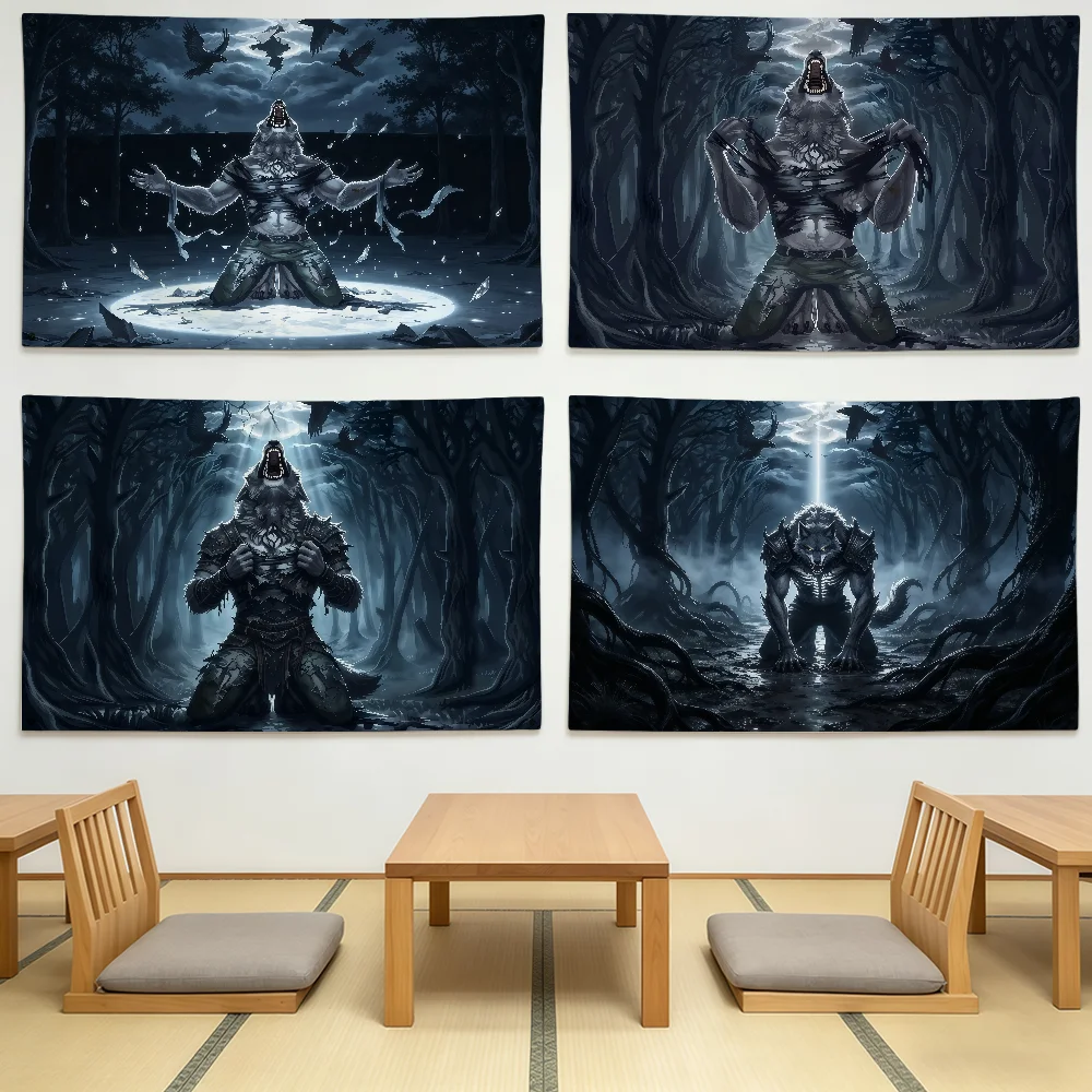 Dark Werewolf Tapestry Gothic Flag Durable Outdoor Indoor Patio Festive Decoration Classic Design Pole Wall Room Banner