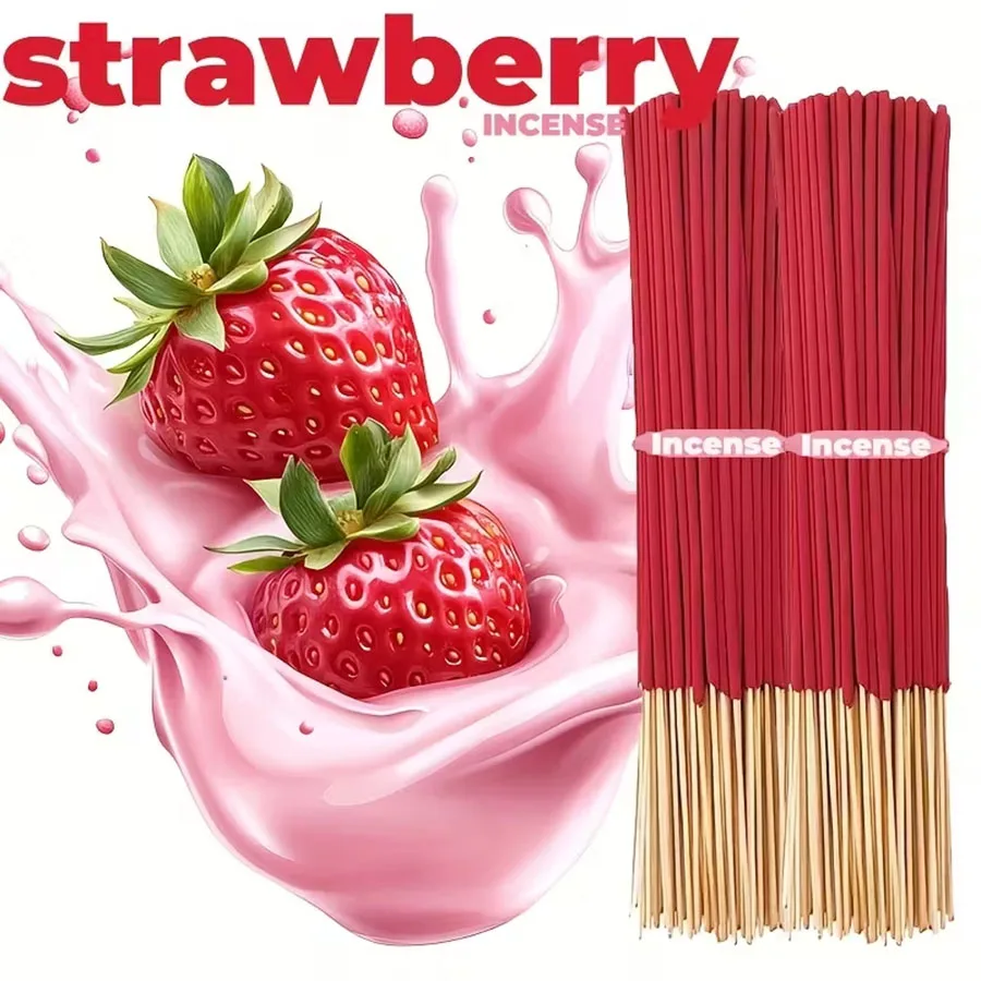 Bastão de incenso de morango cremoso vermelho de alta qualidade - perfume de morango de longa duração com notas amadeiradas, meditação de frutas, ioga, festa de escritório em casa, presente de feriado, elimina fadiga, fragrância de longa duração (não disp