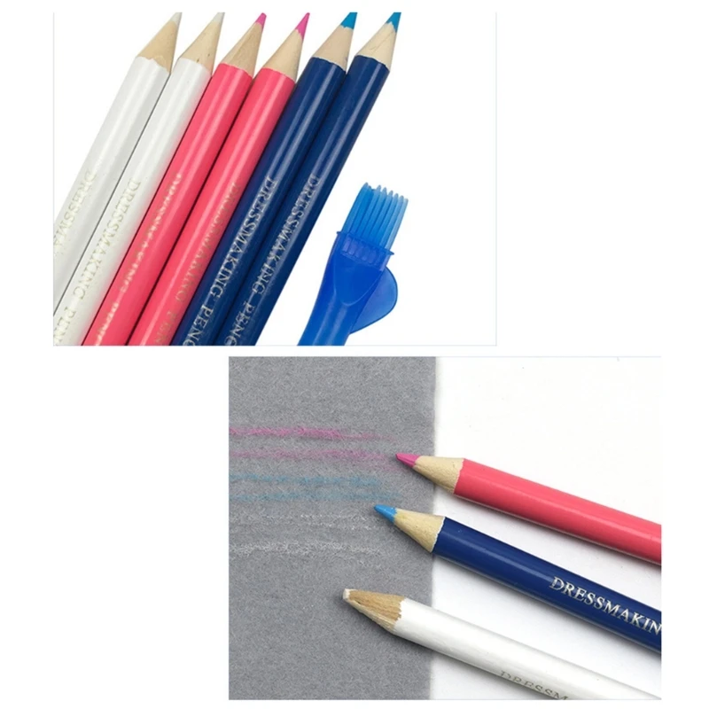 6PCS Tailors ชอล์กดินสอผ้าดินสอพร้อมหมวกแปรง,Erasable เย็บ Mark ดินสอสำหรับผ้า Tracing Quilting