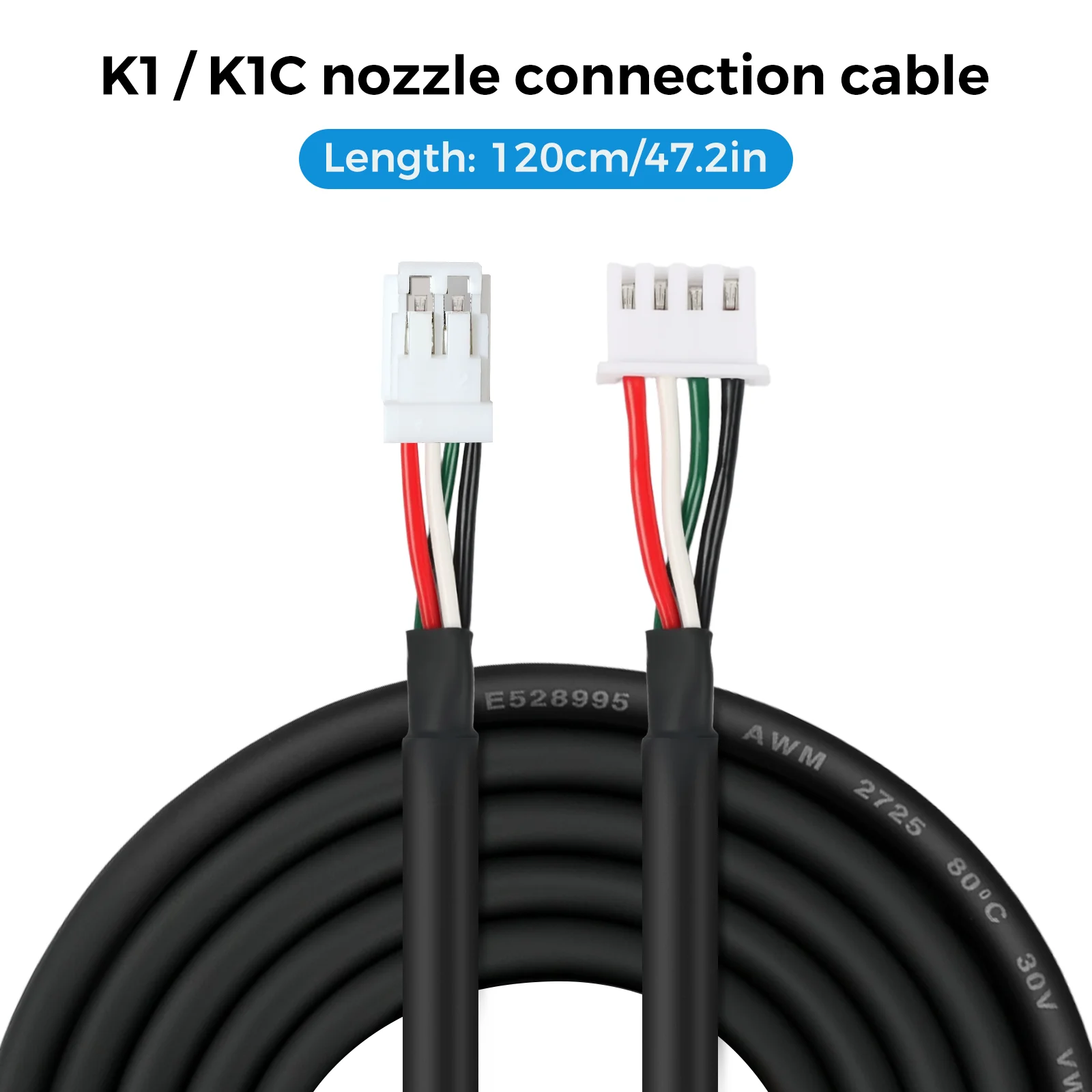 

Кабель для подключения сопла принтера Creality K1/K1C, 4-контактный, цветной, для кабельной цепи, 120 см, 1 шт., оригинальные запчасти для 3D-принтеров K1/K1C
