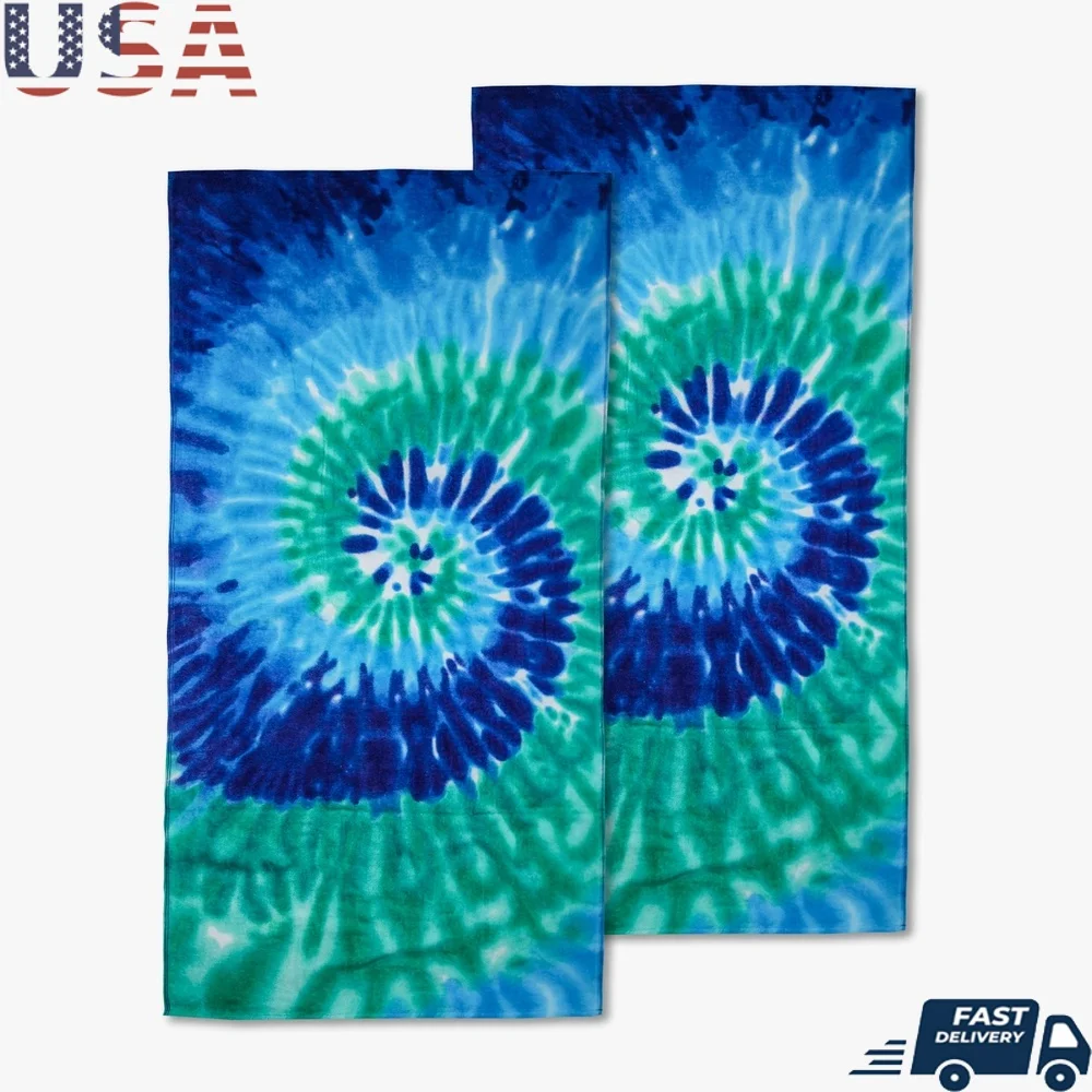 

Vibrant Tie Dye Beach Towels 2 Pack Soft Cotton Blend Eco-Friendly Absorbent Durable Design Perfect Pool Lake Travel
