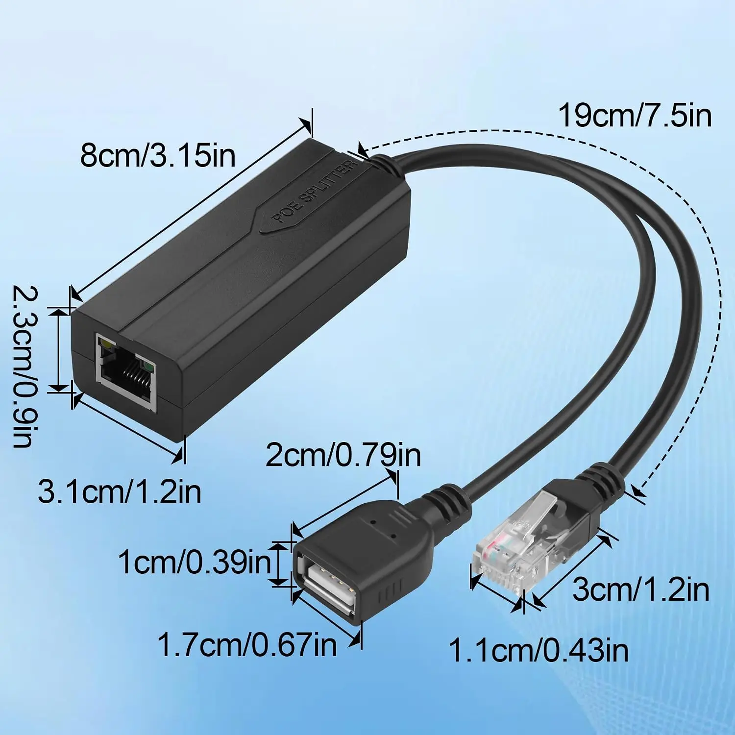 PoE Splitter 5V 2.4A USB Type C Female IEEE 802.3af/at Suitable for Security Network Cameras/VoIP Phones Power Over Ethernet view 4