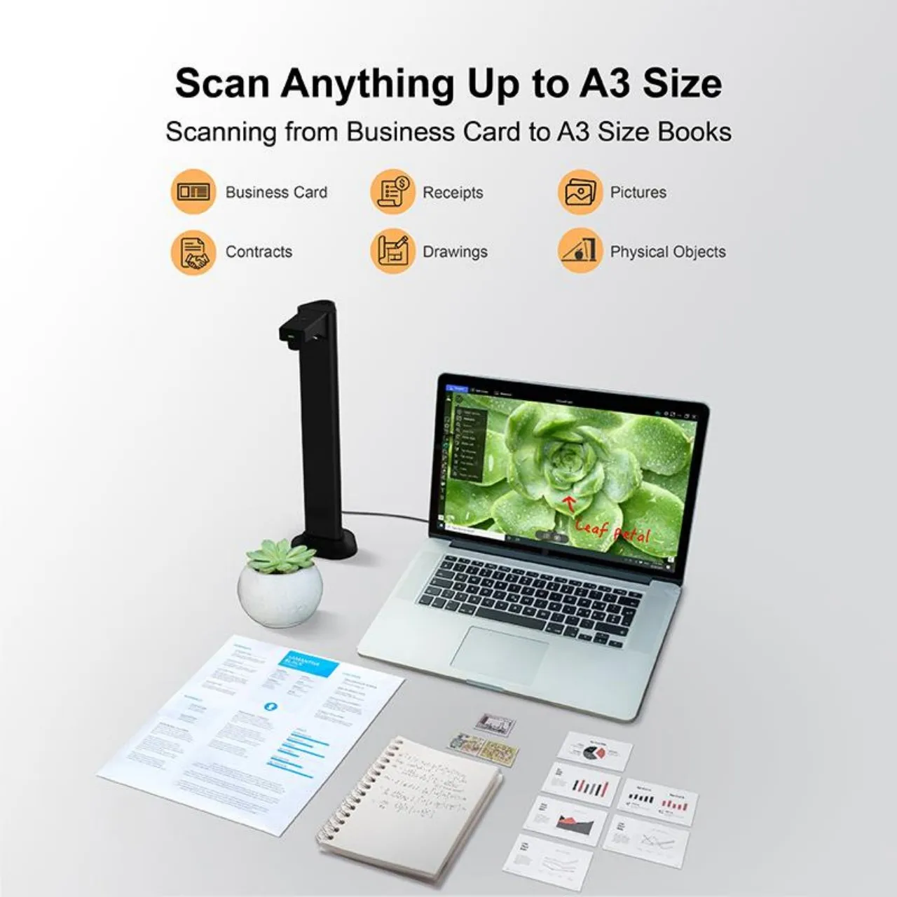 ماسح مستندات A3 محمول بدقة 18 ميجابكسل، واجهة USB مسطحة تلقائيًا، ميزة من النص إلى الكلام يعمل بنظام Windows/MacOS Stock متوفرة