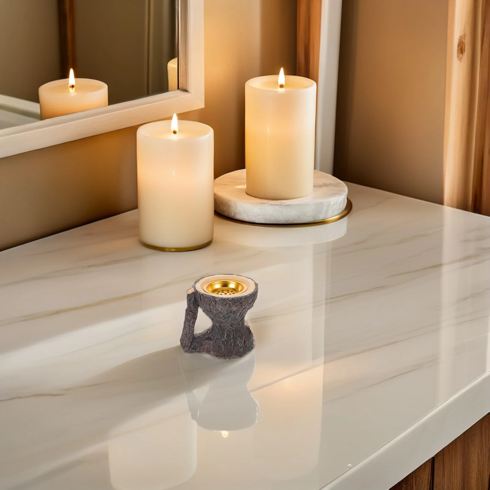 Tree Bark Texture Holder Resin Stump Tealight Votive Rustic Farmhouse Decor For Wedding Party Outdoor Holiday Table