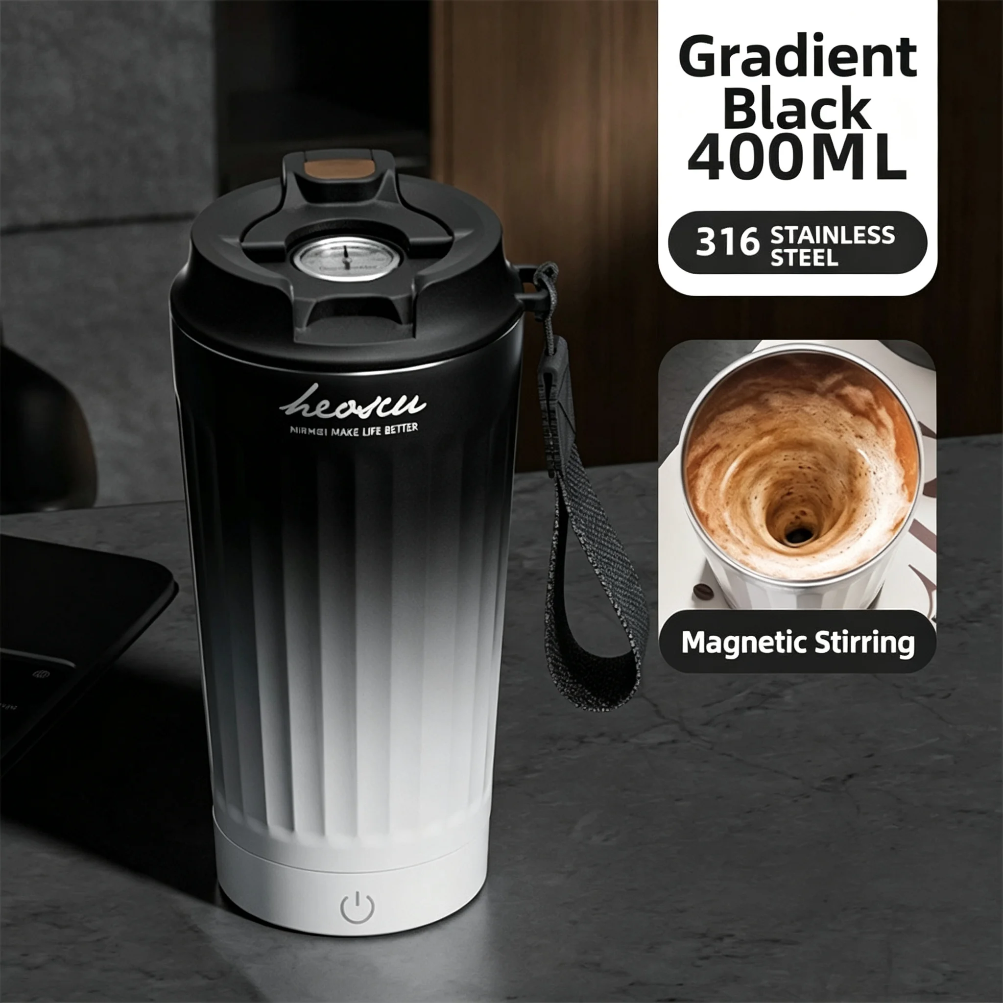 New Automatic Mixing Cup, Stylish Insulated Portable Electric Coffee Mug with Magnetic Rotation for Men & Women