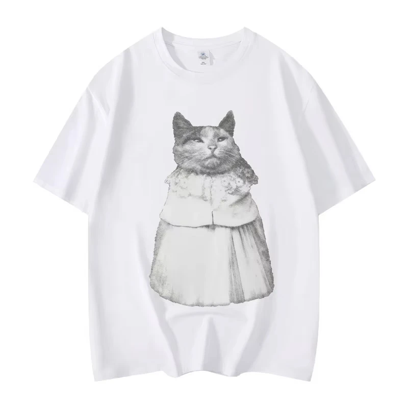 Funny Dressed Cat Meme T-shirt Men Women's Fashion Vintage Short Sleeve T Shirts Cotton Summer O-collar T-shirts Hip Hop Tees