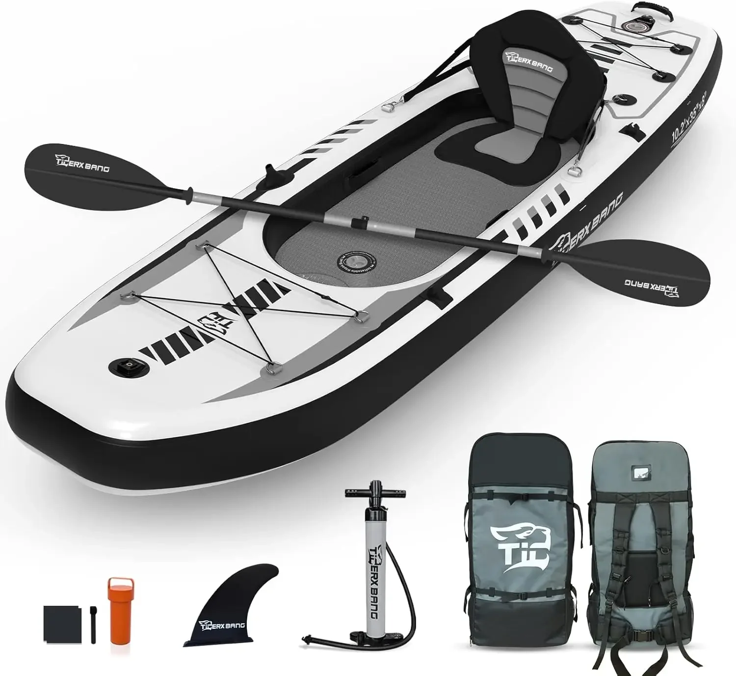 10.2 × 35 بوصة × 8 بوصة كاياك قابل للنفخ مع مقعد، مجموعة SUP-Kayak تتضمن مضخة يدوية/جذيفة ألومنيوم/حقيبة ظهر، قارب لـ
