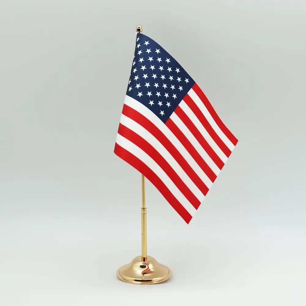 

Elegant 6x9 Inch American Desk Flag with Premium Satin Fabric and Gold Metal Pole and Base