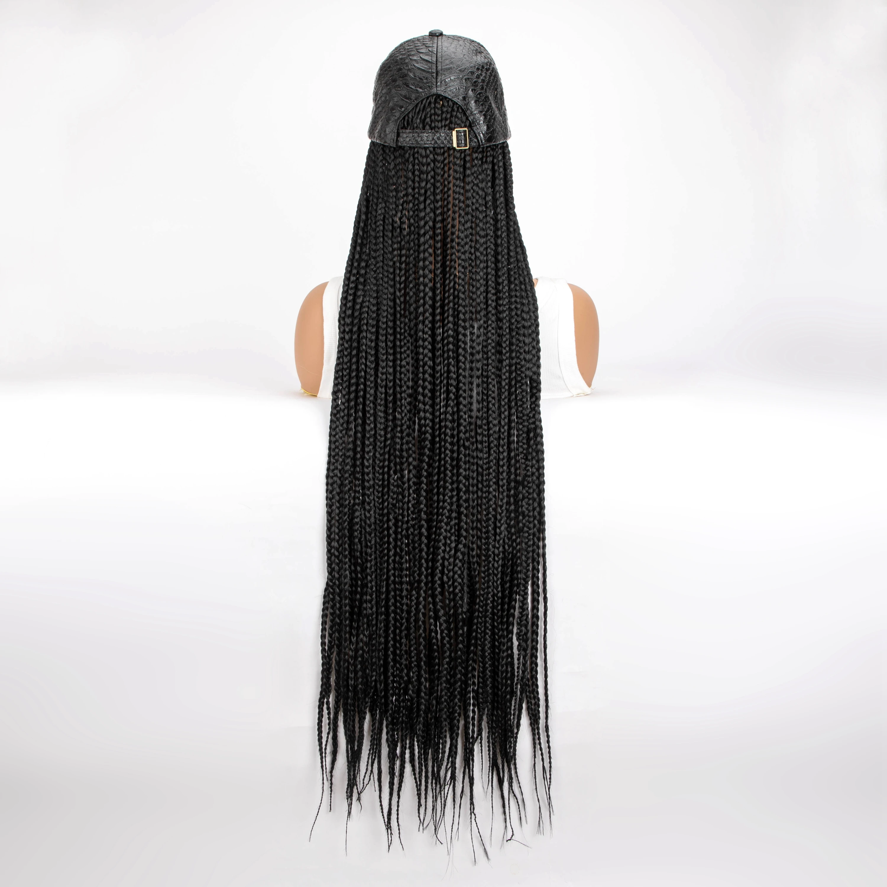 WIGERA Extra long 24/36Inch Black Box Braided Synthetic Wigs With Crocodile Pattern Cap Braiding Hair Extensions Adjustable Hat