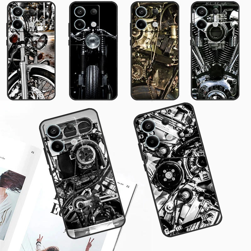 Motor Engine Motorcycle Phone Case For Redmi Note 13 9 10 11 12 Pro Plus 10S 11S 12S Redmi 12 9C 10C 12C 13C Cover