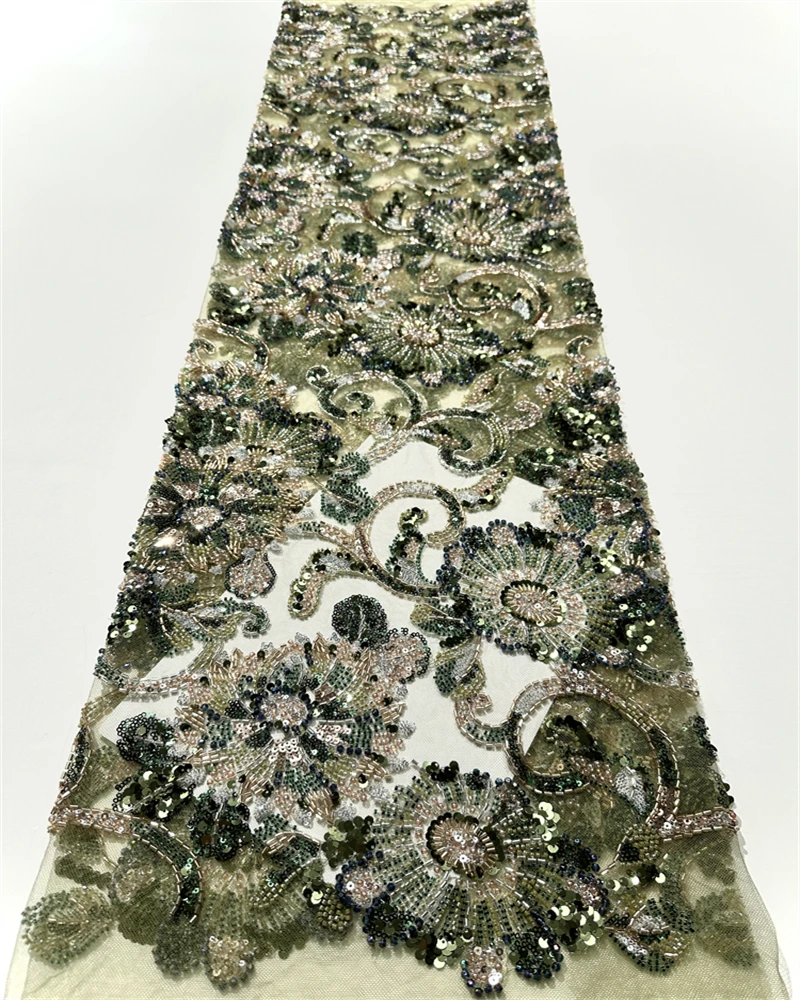 

Luxury Handmade Embroidery Net Lace with Full Beads for Women's Wedding Dresses Fashion Design Fabric High-End