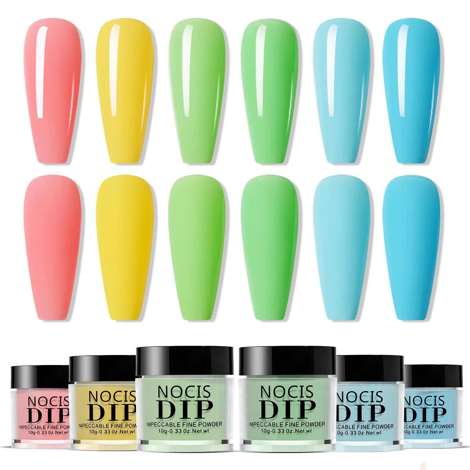 6pcs Acrylic Powder Set,Green Red Blue Color High Glossy Acrylic Powder Set,Nail DIY Art Design,6 Colors Acrylic Nail Art 3D