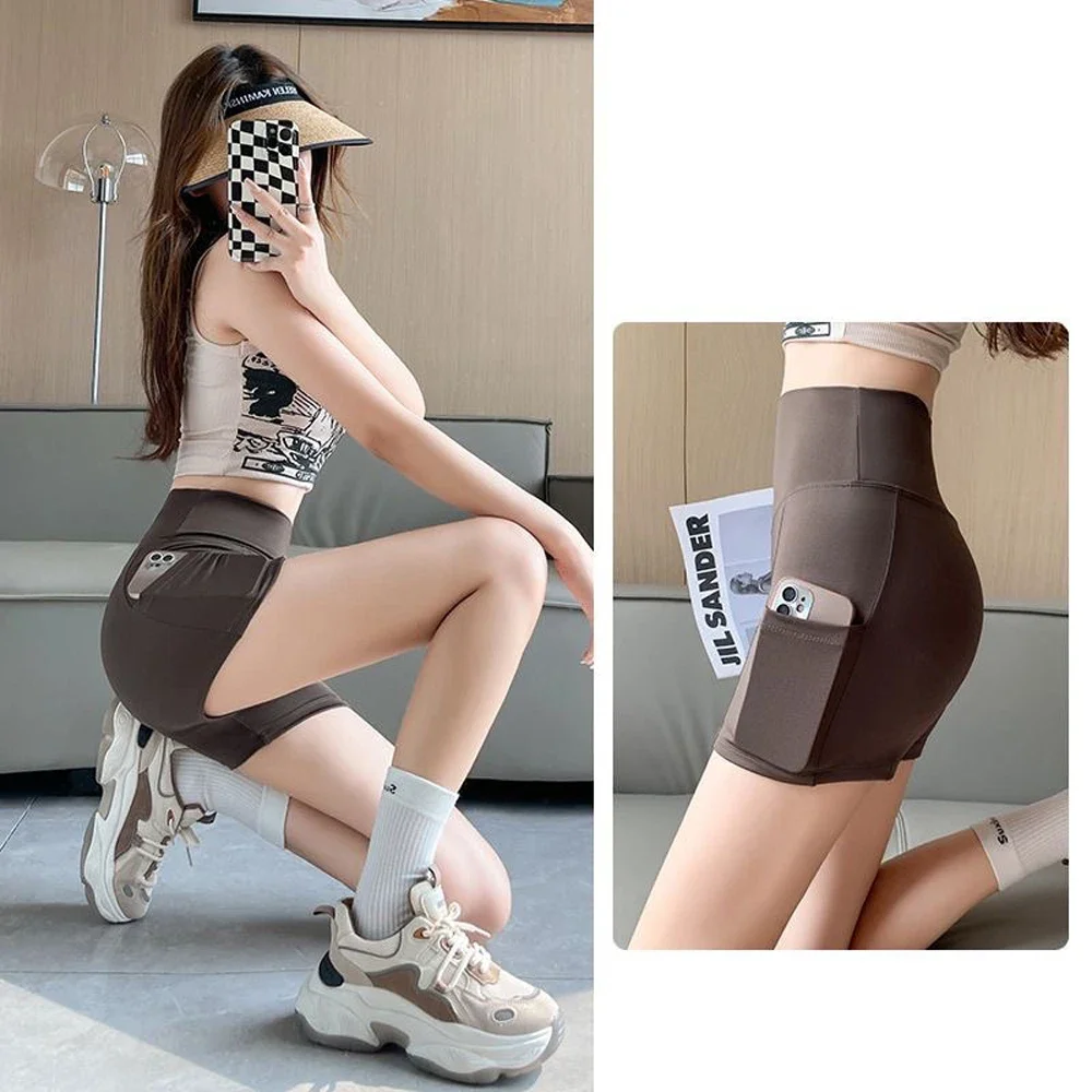 Yoga Shorts Leggings Women Cycling Half Shorts With Pocket High Waist Sports Biker Shorts Women Gym Hip Lift Fitness Pants