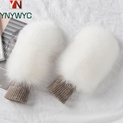 2024 New Style Winter Warm Genuine Fox Fur Covered Gloves Women Fashion Real Fox Fur Glove Outdoor Russia Thick Glove Women Warm