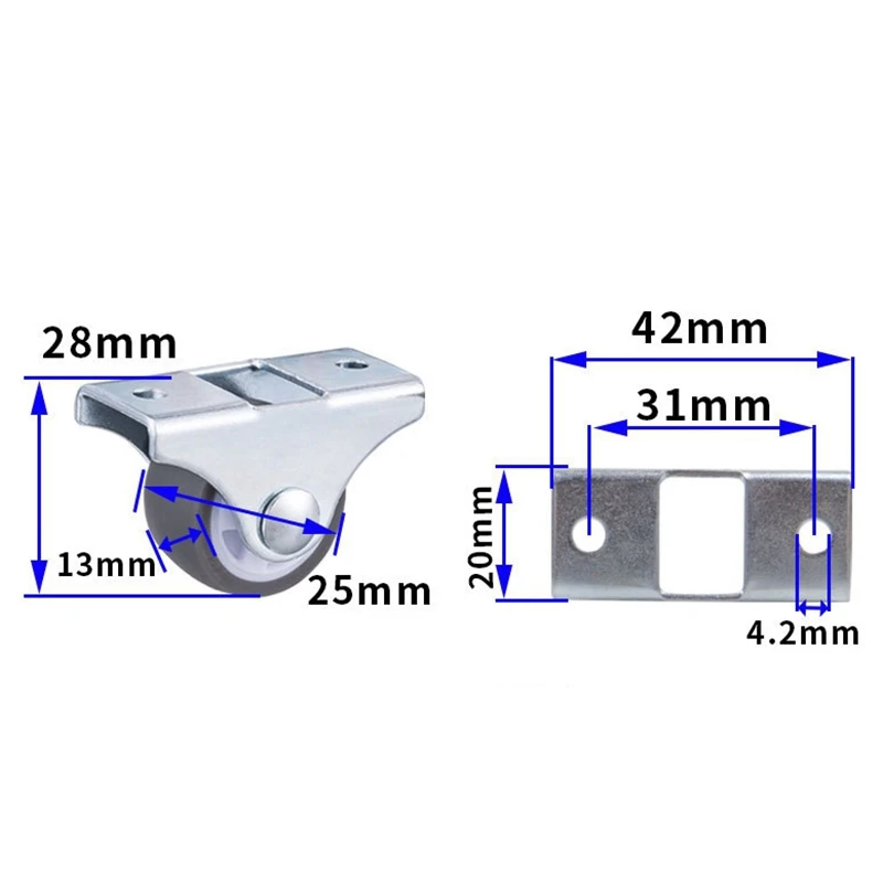 16PCS TPE Caster Wheels Duty Fixed Casters With Rigid Non-Swivel Base Ball Bearing Trolley Wheels Top Plate 1 Inch