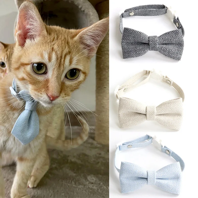 Solid Color Pets Cat Collars Adjustable Puppy Chihuahua Necklace Safety Buckle Kitten Bow Tie Rabbit Necktie