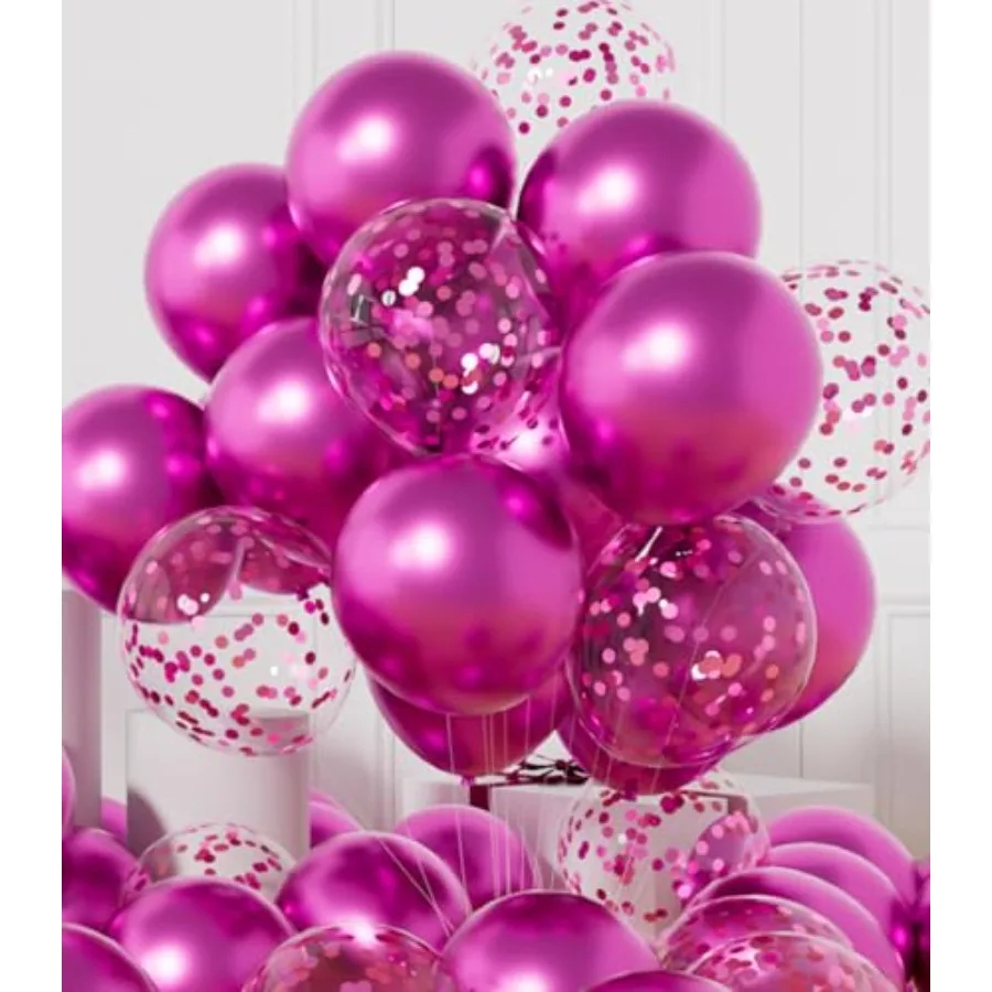 

Party Balloons Pack of 42 - Metallic Chrome Balloons and Confetti Latex Helium Balloons With 64Feet Ribbons - 12 Inch Balloon D
