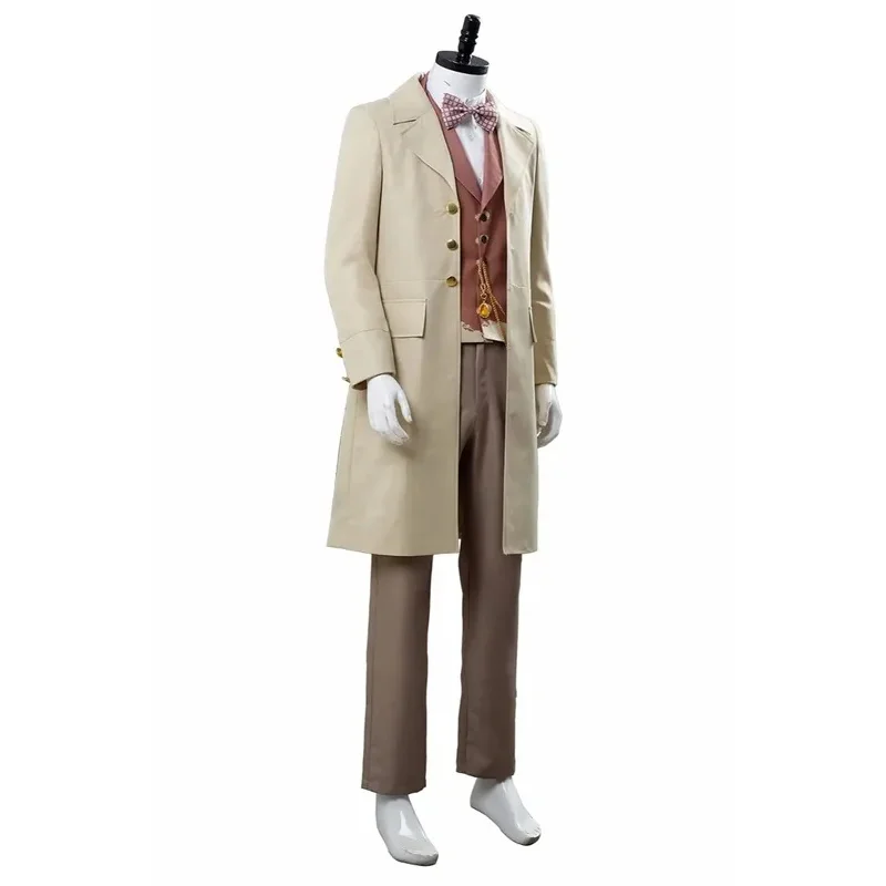 Disfraz de Cosplay de Aziraphale para hombre adulto, gabardina, chaleco, pantalones, traje de cómic de Halloween, disfraz hecho a medida