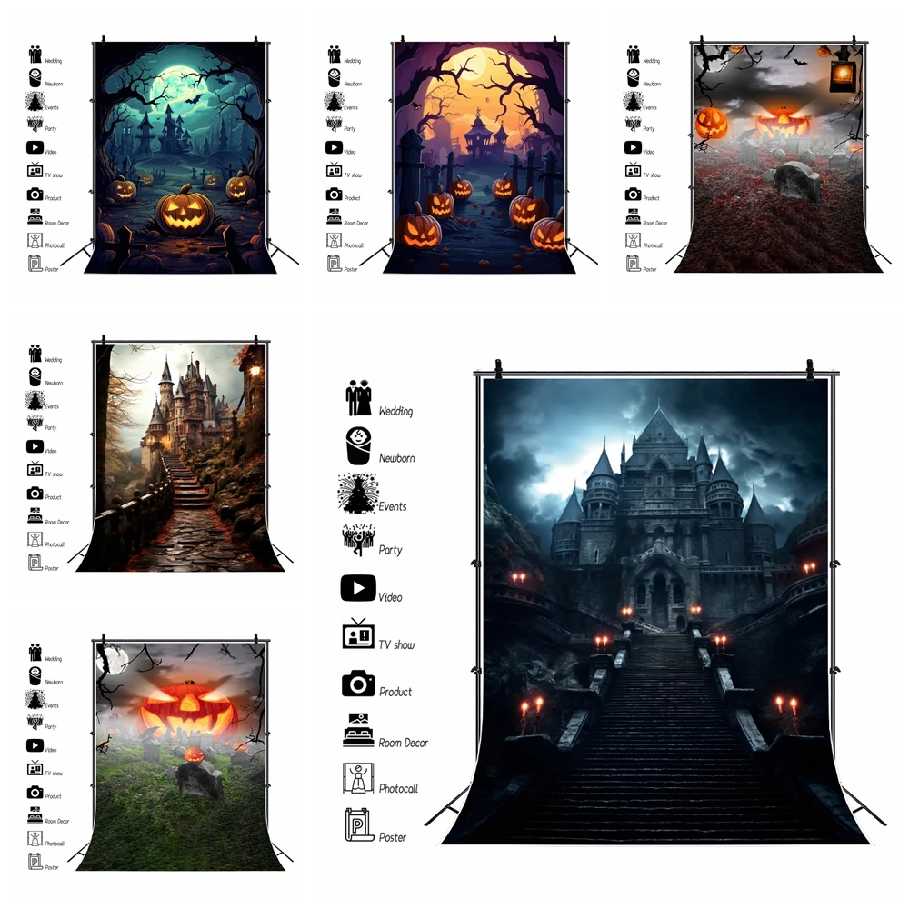 

Halloween Backdrop for Photography Scary Graveyard Lantern Background Horrible Halloween Party Decor Banner Photo Studio Props