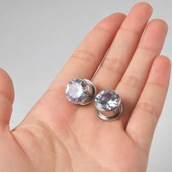 2PCS 4mm-16mm Fashion Surgical Steel Round Crystal Cubic Zircon Screw Fit Ear Flesh Tunnel Ear Expander  Body Piercing Jewelry