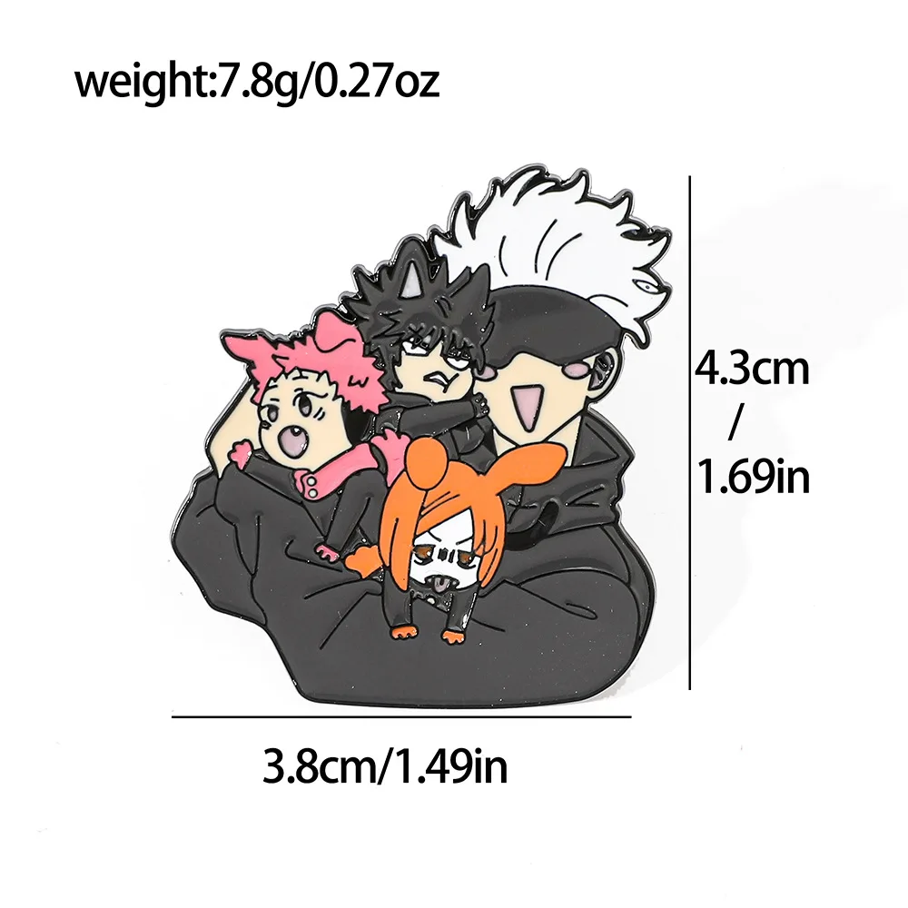 Japanese Cartoon Anime Jujutsu Kaisen Metal Badge Cute Creative Personality Gojo Satoru Tiger Staff Yuren Brooch view 2