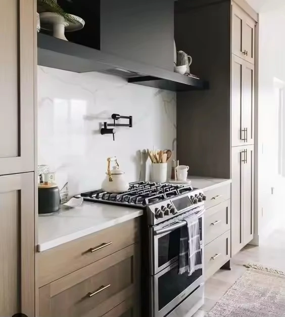 Vermont Solid Wood Modern Plywood Units Modular Kitchen Cabinets White Oak Wood Veneer Shaker Door Style Kitchen Cabinet Sets