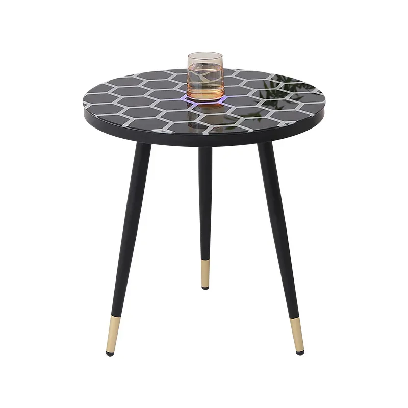 Touch Sensor Technology Coffee Table Magic Glow Balcony Tea Table Interactive Lights Honeycomb Round Side Table