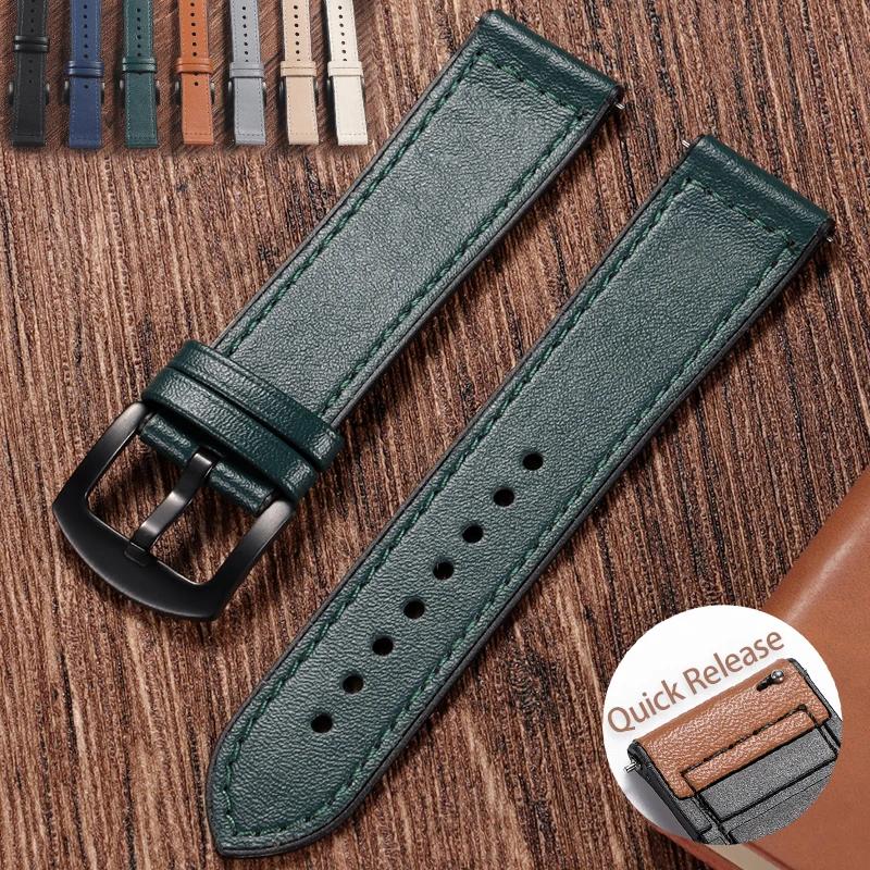 Leather Silicone Watch Band 20mm 22mm Vintage Soft Cowhide Strap Quick Release Replacement Bracelet Sport Waterproof Wristband