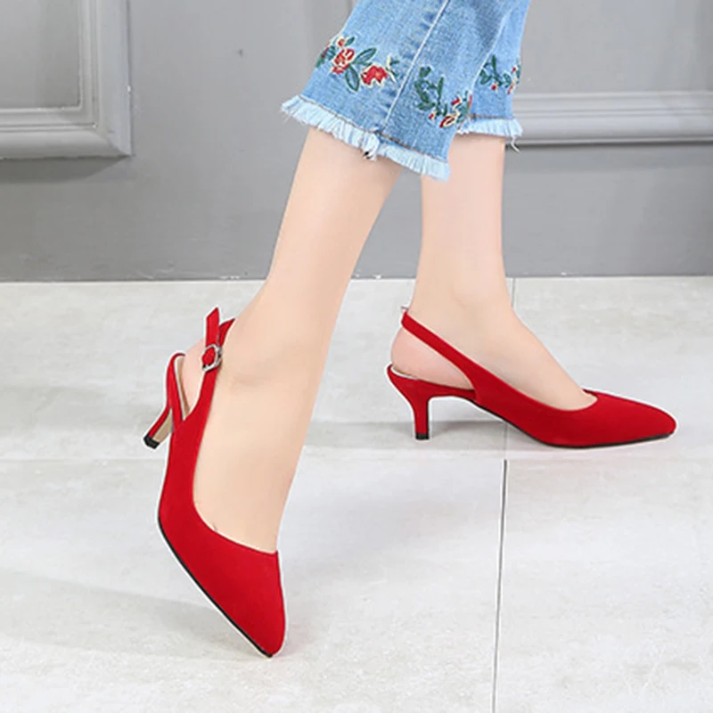 Large Size 44-45 Women Shoes Baotou Sandals  Pumps New Summer Pointed Red High-heeled Thin Heel Bridal Wedding Party