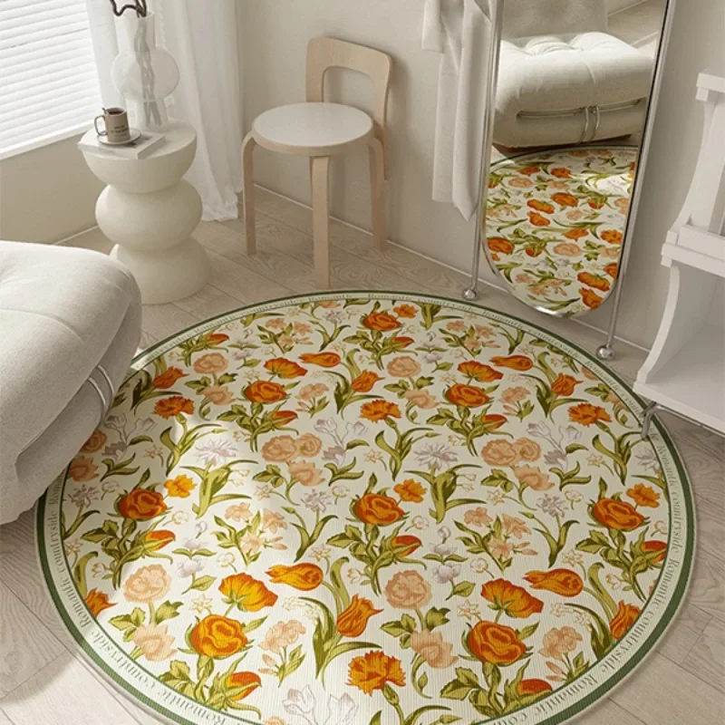 Round Carpet Living Room Decoration Study Chair Floor Mat Home Decor Flower Rug Bedroom Non-slip Area Rugs Ковер Круглый