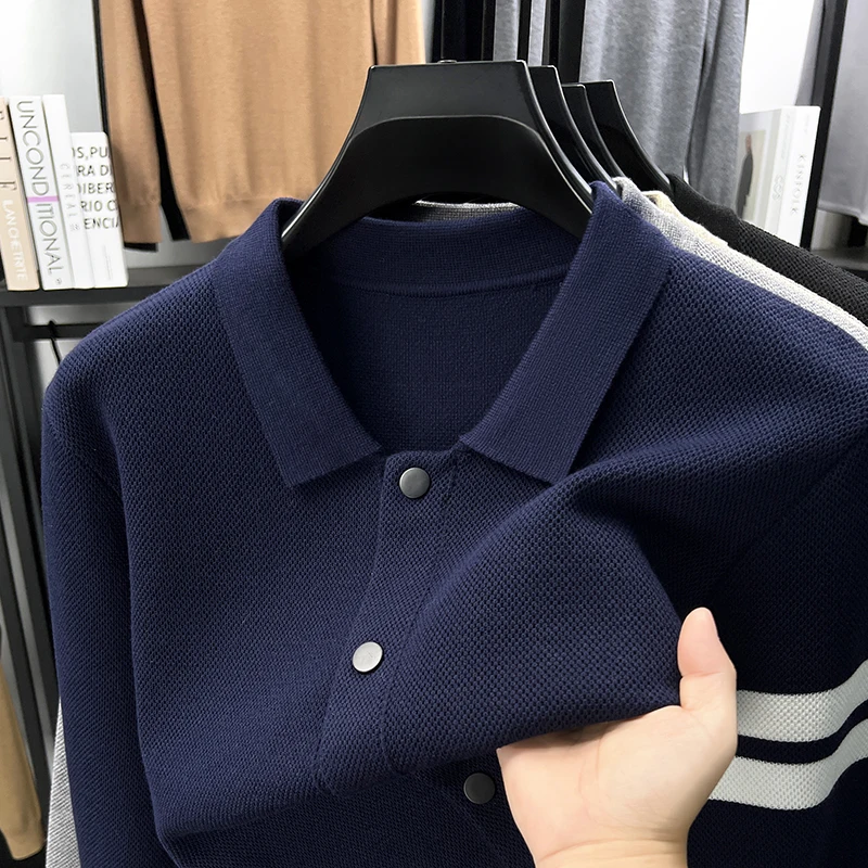 

Мужской полосатый однобортный свитер с принтом, осень-зима, элитный бренд, модная деловая толстая мягкая вязаная куртка с лацканами