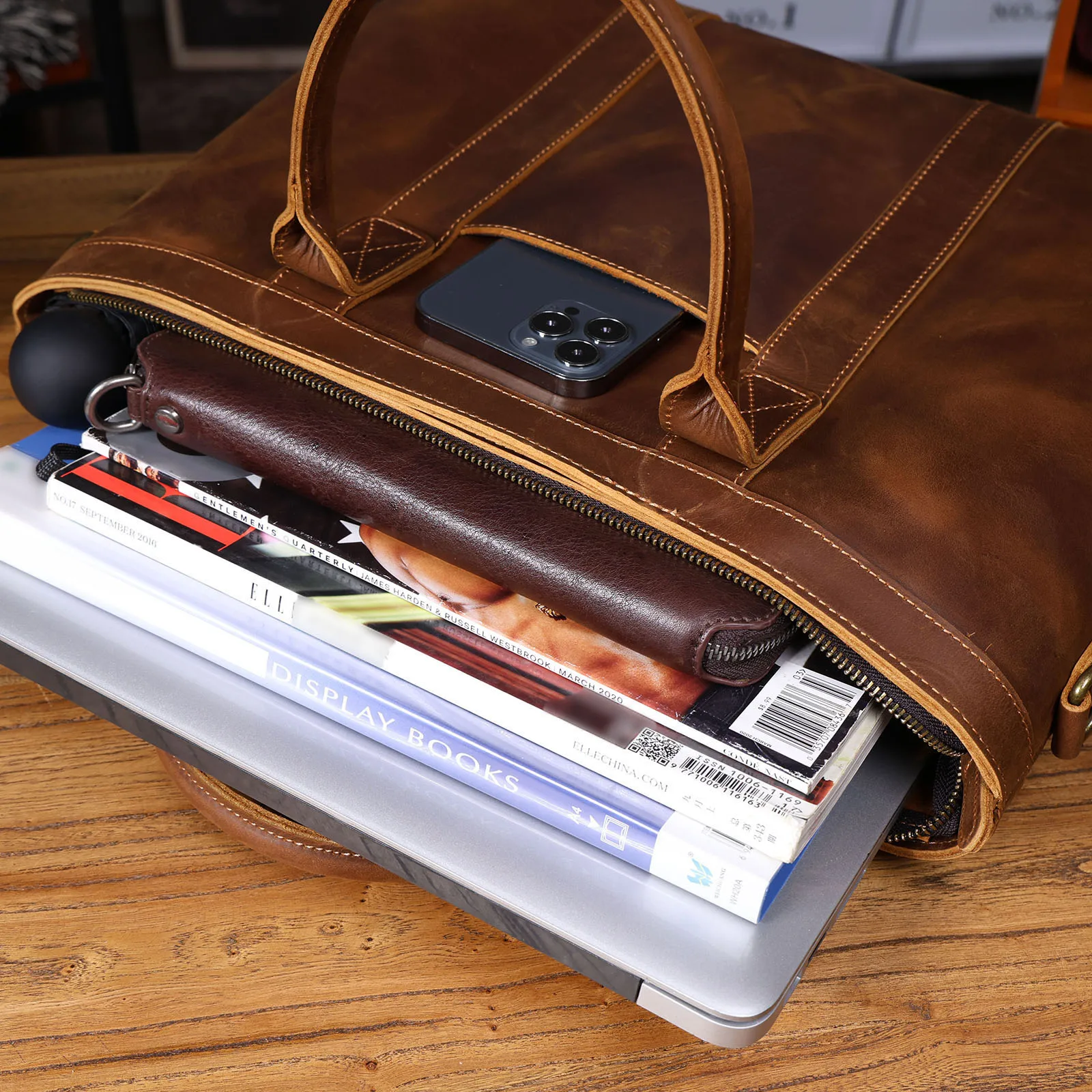 Vintage Echtleder Herren-Aktentasche 16 Zoll Laptop-Taschen Crazy Horse Leder Messenger-Handtasche Rindsleder Geschenkidee für Männer – Detail 21