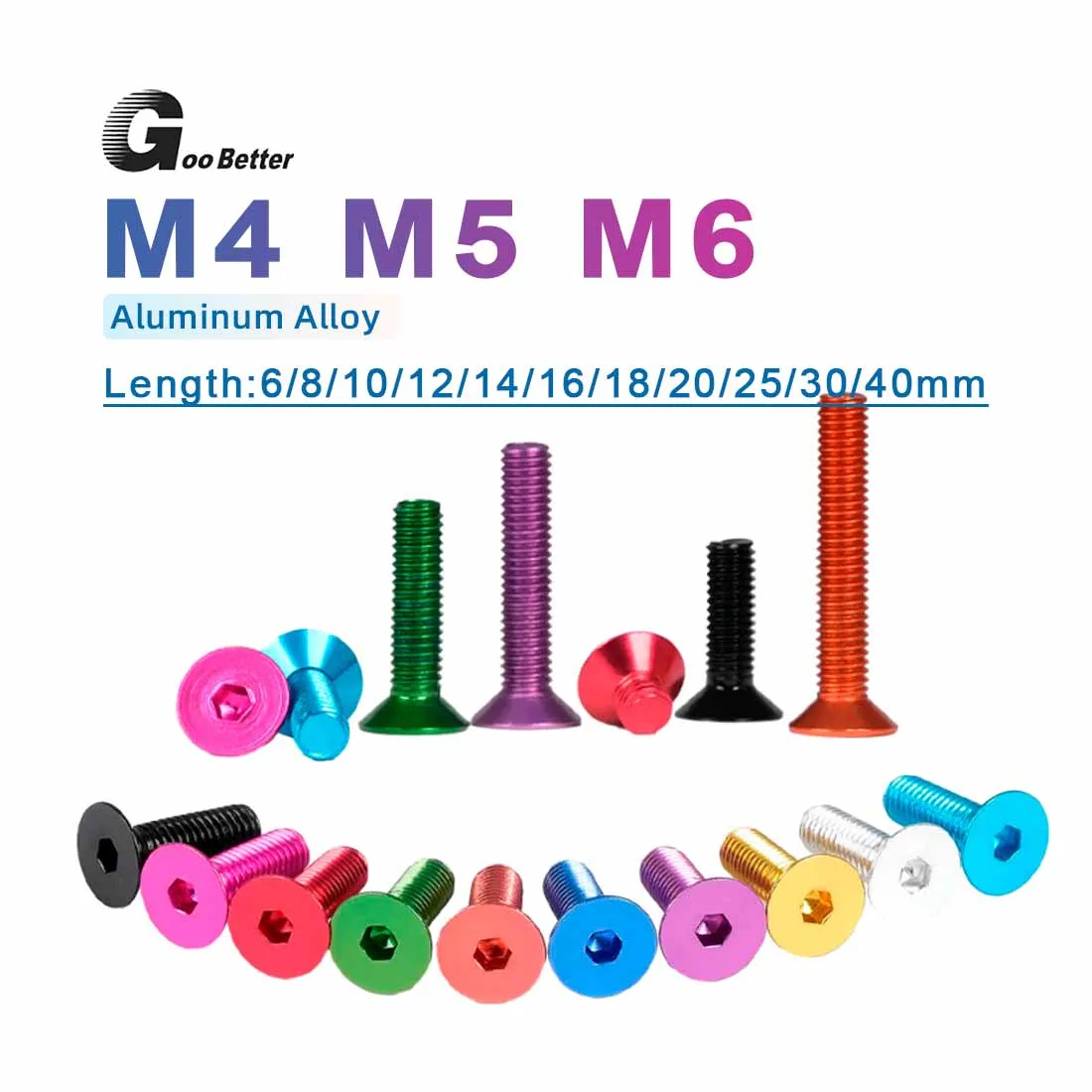 10pcs Aluminum Flat Hex Screw M4 M5 M6x 8/10/12/15/20/25/30/40mm 10 Kinds Colourful Aluminum Hex Hexagon Countersunk Head Screws