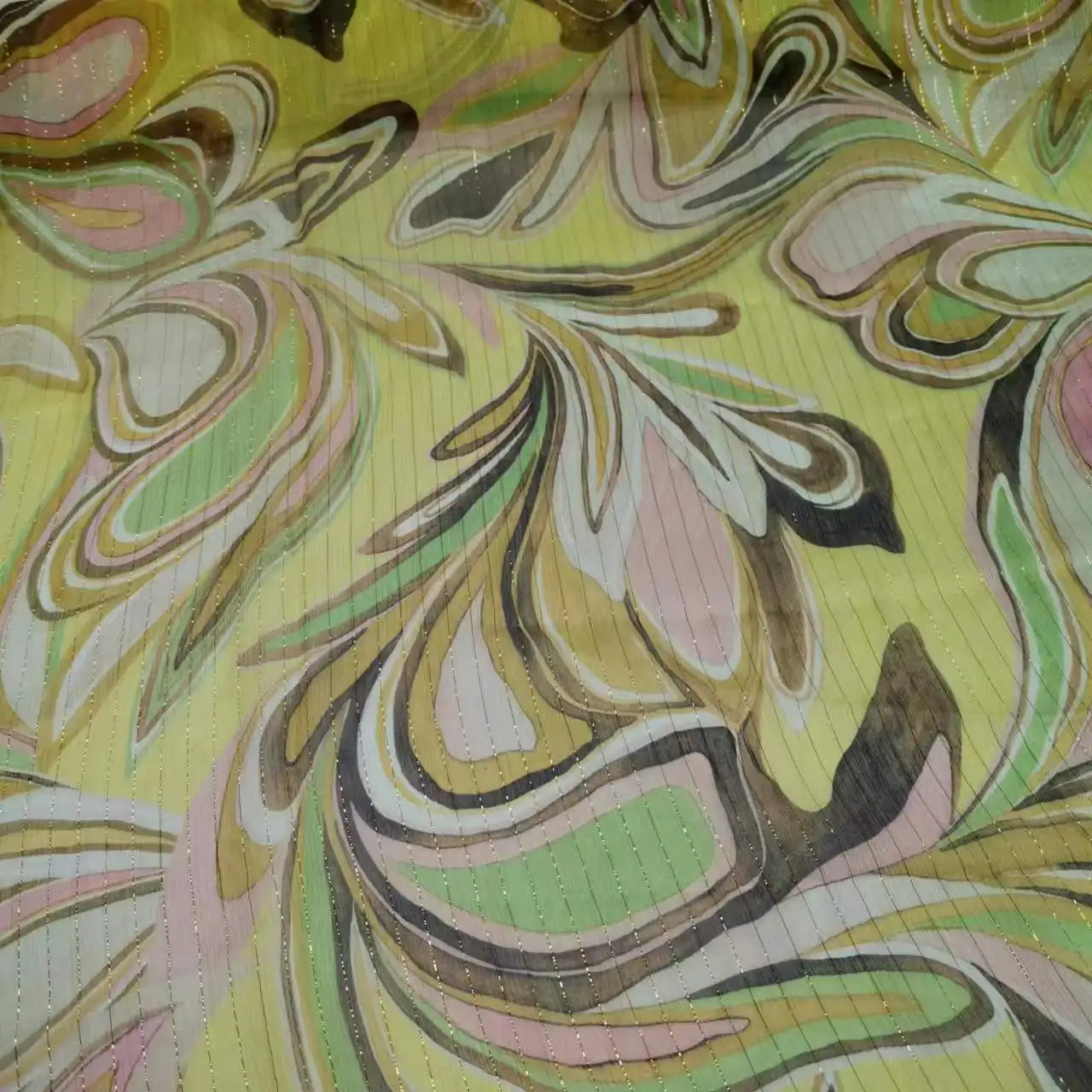 Silk Floral Chiffon Fabric Soft 6mm Metallic Jacquard Dress Scarf Material